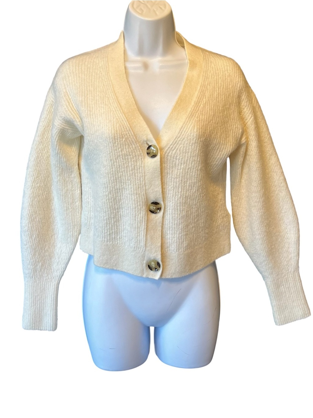 Quince cropped Merino wool Alpaca cardigan sweater M Ivory white V-neck button